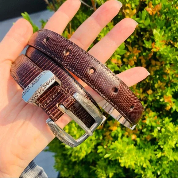 Brighton Reptile Texture Genuine Lizard Leather Vintage Medieval Metalwork Belt